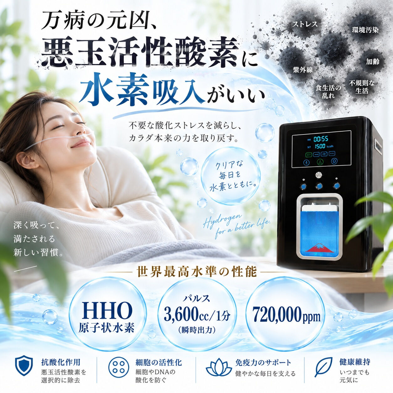 「万病の元」とも呼ばれる悪玉活性酸素に、水素という選択肢✨